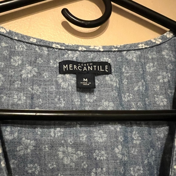 J Crew Mercantile Womens Blue Floral Chambray Ruffle Faux Wrap Dress SZ Medium - Picture 7 of 9
